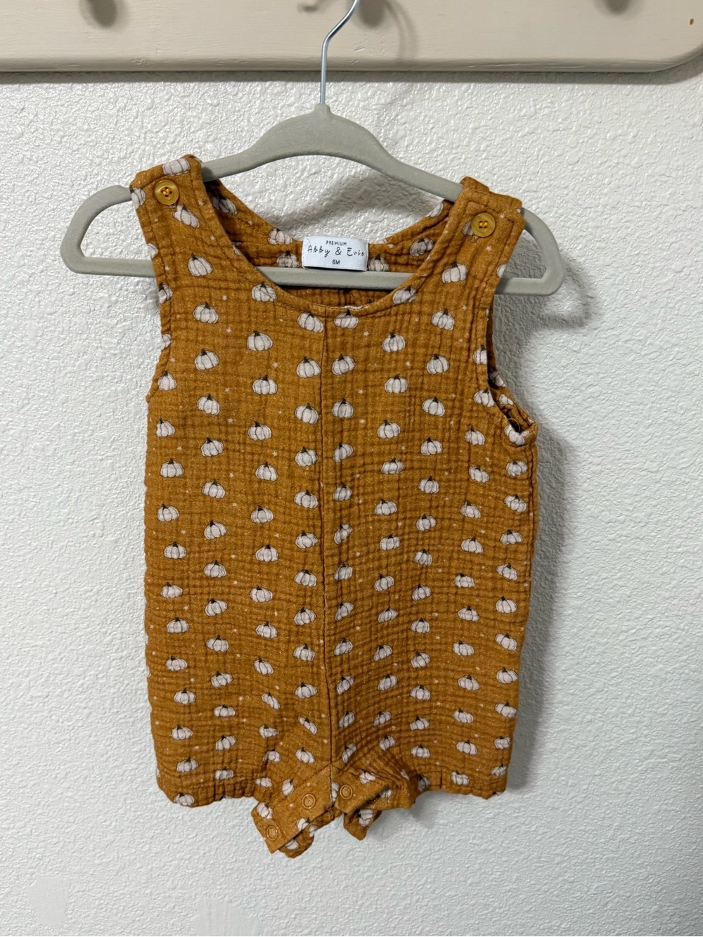 Abby & Evan Mustard Pumpkin-Print Cotton Baby Romper